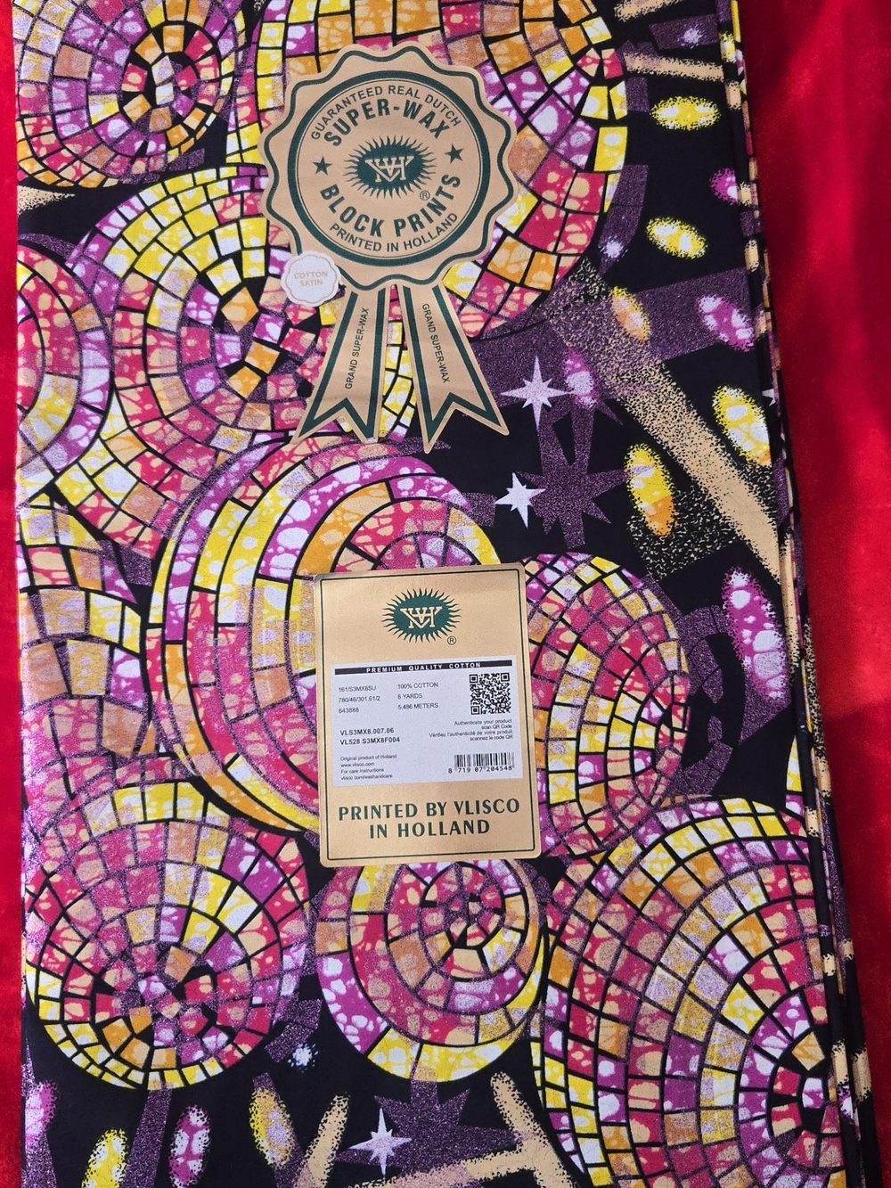 Women's Wax Print Fabric - Pink, Yellow & Black